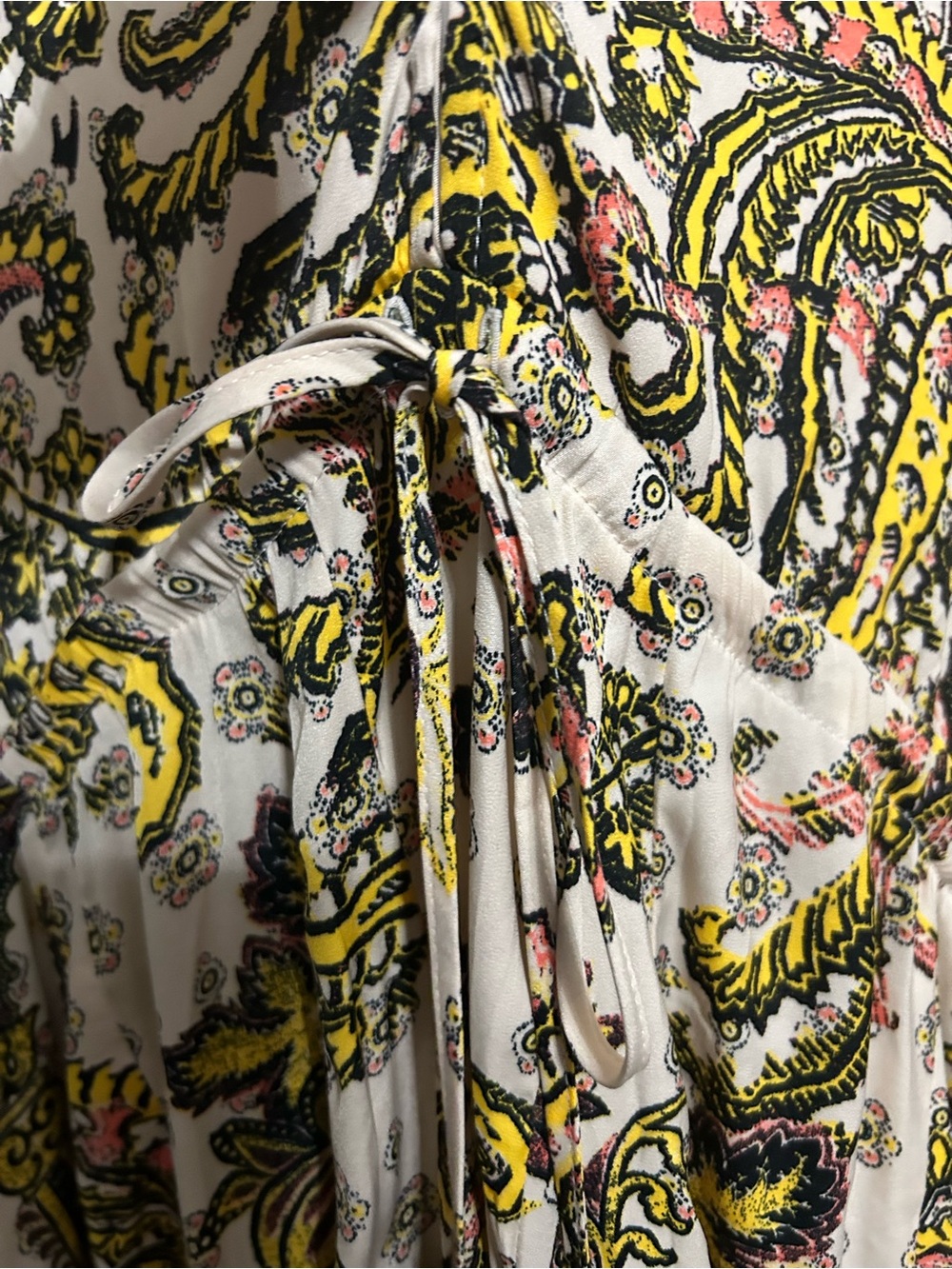 FREE PEOPLE Arzel Mini Dress Paisley V-Neck Boho Pleated Fairycore Magic Large - Picture 6 of 10